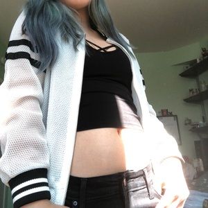 black and white mesh bomber jacket